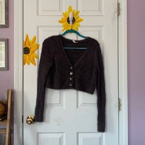Button Up Fuzzy Crop Sweater
